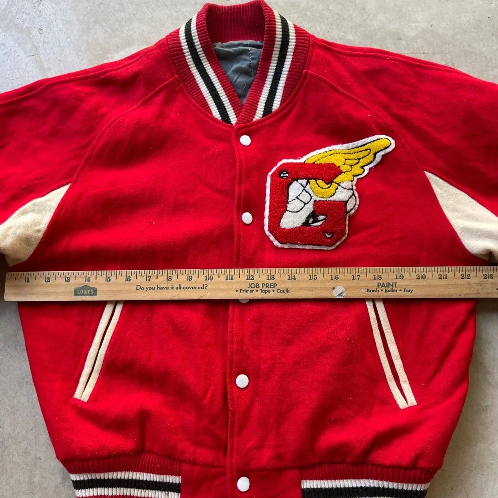 Vintage 1968 Watts Junior Olympics Varsity Jacket Red Wool Los Angeles Mens L